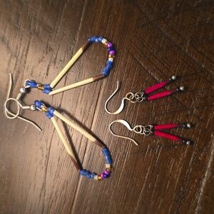 Vintage Porcupine Quill Earrings Alaskan Native Made Set Of 2